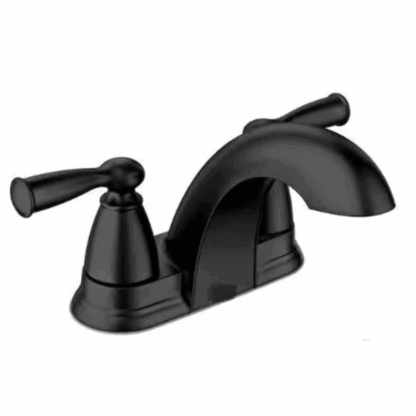 Model 84942BL – 4 in. Centerset Double Handle Low-Arc Bathroom Faucet in Matte Black (National Retailer Brand) – Open Box (Never Used)