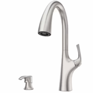 Model F-529-7LRRGS – Single-Handle Pull-Down Sprayer Kitchen Faucet with Soap Dispenser in Smudge-Resistant Stainless Finish (National Retailer Brand) – Open Box (Never Used)