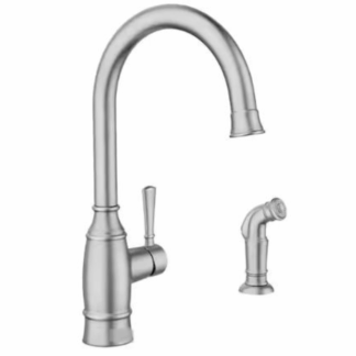 Model 87506SRS   – Single-Handle Standard Kitchen Faucet with Side Sprayer in Stainless Finish (National Retailer Brand) – Open Box (Never Used)
