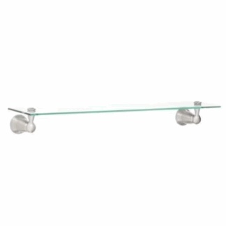Model Y2690BN  – Wall-Mount Clear Glass Shelf 22-3/4 in. W x 5-4/25 in. L x 3 in. H in Brushed Nickel (National Retailer Brand) – Open Box (Never Used)