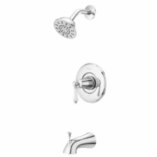 Model 8P8-WS2-CO2SPC – Single-Handle 1-Spray Tub and Shower Faucet with White Ceramic Lever Handle (Valve Included) – Polished Chrome (National Retailer Brand) – Open Box (Never Used)