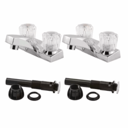 Model LF143-8002 – Centerset Double Handle Bathroom Faucet Combo Kit with Acrylic Knobs – Polished Chrome (National Retailer Brand) – Open Box (Never Used)