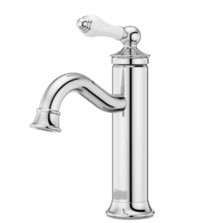 Model LF-042-COCC –  Single-Handle Single Hole Bathroom Faucet with Deckplate and Drain Kit – Polished Chrome Finish with Porcelain Handle – (National Retailer Brand) – Open Box (Never Used)