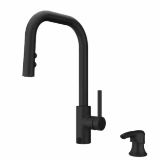 Model F-529-7ZNRB –  Single Handle Pulldown Kitchen Faucet with Deckplate and Soap Dispenser – Matte Black Finish (National Retailer Brand)– Open Box (Never Used)