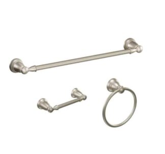 Model Y2633BN – 3-Piece Bath Hardware Set with 24 in. Towel Bar, Toilet Paper Holder, and Towel Ring in Brushed Nickel (National Retailer Brand) – Open Box (Never Used)