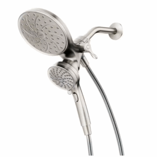 Model 26008SRN – 6-Spray Pattern 6.75 in. Wall Mount Dual Shower Heads – 1.75 GPM, Water-Spot Resistant Brushed Nickel Finish (National Retailer Brand) – Open Box (Never Used)