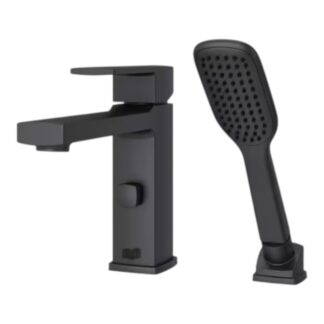 Model RT6-2DAB  – Single-Handle Deck Mount Roman Tub Faucet with Handshower in Matte Black (National Retailer Brand) – Open Box (Never Used)