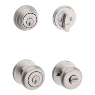 Model 99910-034 – Satin Nickel Exterior Entry Door Knob and Single Cylinder Deadbolt Combo Pack with Re-Key Feature (National Retailer Brand) – Open Box (Never Used)
