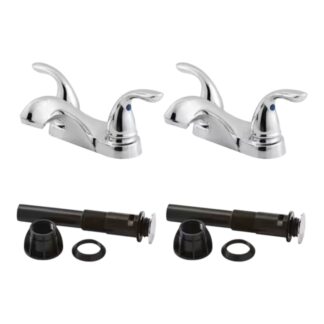 Model LF143-8102 – 4‑in Centerset 2‑Handle Bathroom Faucet Combo Kit in Polished Chrome (2‑Pack) – (National Retailer Brand) – Open Box (Never Used)