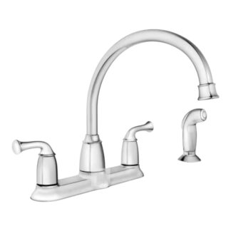Model CA87553 – Double Handle Mid-Arc Standard Kitchen Faucet with Side Sprayer in Chrome – (National Retailer Brand) – Open Box (Never Used)