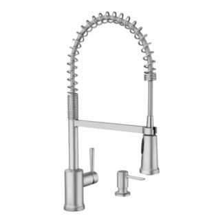 Model 87194SRS – Single-Handle Pre-Rinse Spring Pulldown Sprayer Kitchen Faucet in Stainless – (National Retailer Brand) – Open Box (Never Used)