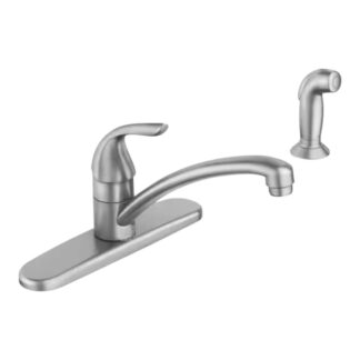Model 87202SRS – Single-Handle Low Arc Standard Kitchen Faucet with Side Sprayer in Stainless – (National Retailer Brand) – Open Box (Never Used)