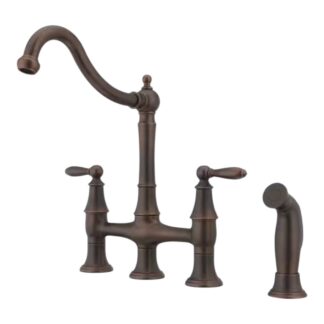 Model F-031-4COU – 2-Handle Bridge Kitchen Faucet with Side Sprayer – Rustic Bronze Finish (National Retailer Brand) – Open Box (Never Used)
