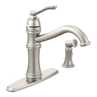Model 7245SRS – Single-Handle Standard Kitchen Faucet with Side Sprayer – Stainless Finish (National Retailer Brand) – Open Box (Never Used)