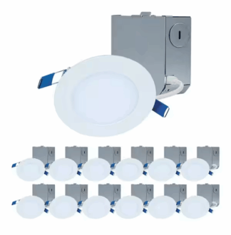 HALO HLBE4069301EMWR-12PK HLBE 4 in. Ultra-Thin Downlight 3000K Fixed CCT New Construction/Remodel Integrated LED Recessed Light Kit 12PK