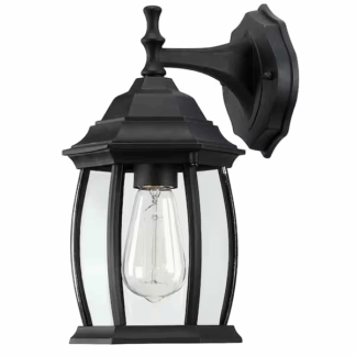 Pia Ricco 1Jay-19281 1-Light Textured Black Not Solar Outdoor Wall Lantern Sconce with Clear Glass