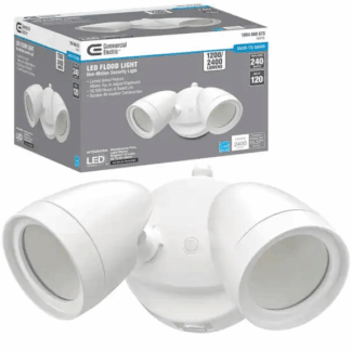 Commercial Electric 51405192 Dusk to Dawn Lumen Boost White Outdoor Integrated Twin Head LED Flood Light Security Light IP65 Rated 4000K