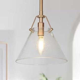 Uolfin 62878YNF6VE19PP Modern Mini Pendant Light, 1-Light Gold Kitchen Island Pendant Light with Seeded Glass Shade