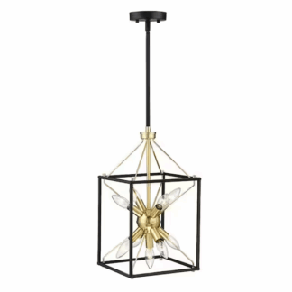 Hukoro NF50929-02h Maze 9-Light 10 in. Modern Rectangle Lantern Pendant Light with Matte Black and Gold Accents