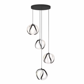 Artika PDT4-VI5C-HD2BL Vivaldi 25-Watt 4 Light Black Modern 5 CCT Integrated LED Pendant Light Fixture for Dining Room or Kitchen