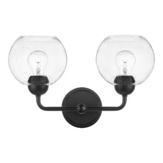 Home Decorators Collection 45328-HBO Jill 16 in. 2-Light Black Vanity Light with Clear Seeded Glass Shade