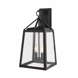 Home Decorators Collection 19905 Blakeley Transitional 2-Light Black Outdoor Wall Lantern with Beveled Glass
