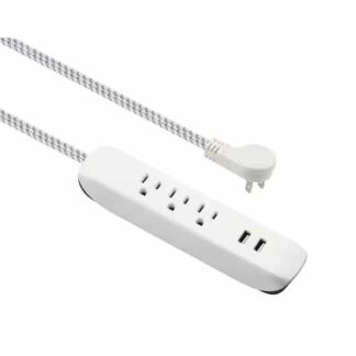 HDX LTS-7A-2 15 ft. 16/3 3 Outlet, 2 USB Braided Extension Cord in White and Grey