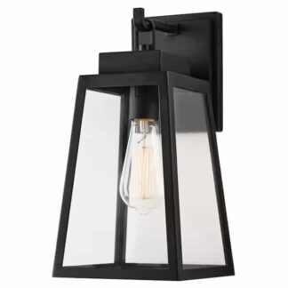Hampton Bay W2205-21 Corbin Medium 13 in. Modern 1-Light Black Hardwired Outdoor Tapered Wall Lantern Sconce with Clear Glass
