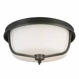 Eglo 202907A Mayview 15.98 in. W x 7.13 in. H 3-Light Graphite Semi-Flush Mount with Frosted White Glass Shade