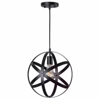 Home Decorators Collection HDP12107ORB Orbit 1-Light Black Mini Pendant with Black Metal Strap Design and Bulb Included