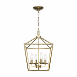 Monteaux Lighting T-P00200007A Weyburn 4-Light Gold Farmhouse Chandelier Light Fixture with Caged Metal Shade