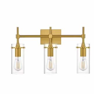 RRTYO 81010000033448 Kailan 21.26 in. 3-Light Gold Vanity Light with Clear Glass Shade