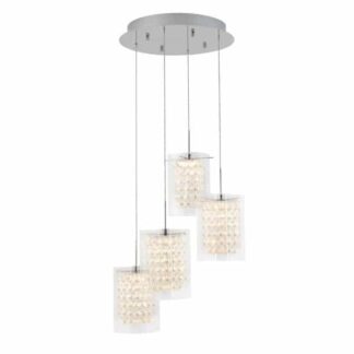 Artika PDT-4CC-C Crystal Cube 17-Watt Modern Integrated LED 4-Light Chrome Hanging Pendant Light with Glass Shade for Living Room