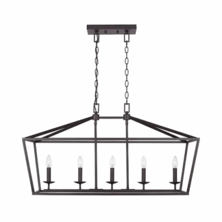 Home Decorators Collection 5-76201 Weyburn 36 in. 5-Light Bronze Farmhouse Linear Chandelier Light Fixture with Caged Metal Shade
