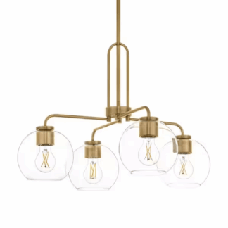 Hampton Bay 1051HBVBDI Nelwyn 25 in. 4-Light Vintage Brass Chandelier with Clear Glass Globe Shades