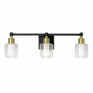 Artika VAN3-CG5C-HD2BG Champagne Globe 26 in. 3 Light Black & Gold Modern Integrated LED 5 CCT Vanity Light Bar for Bathroom with Bubble Glass