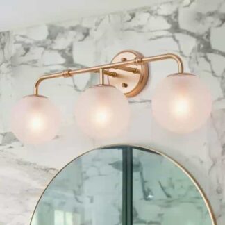 Uolfin N7R67RHD24077YE Modern Round Bathroom Vanity Light 3-Light Gold Globe Wall Sconce Light with Frosted Glass Shades