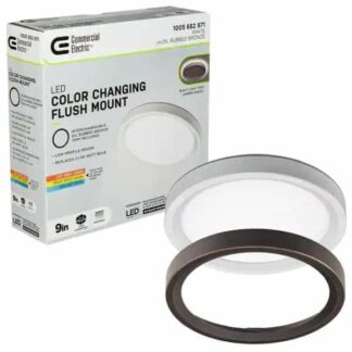 Commercial Electric 56582112 9 inch Color Selectable LED Flush Mount w/ Night Light Feature Optional White and Oil Rubbed Bronze Trim Rings