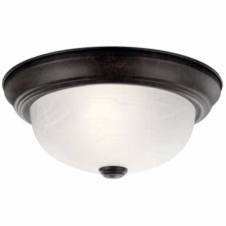 KICHLER 8108TZ Independence 11.25 in. 2-Light Tannery Bronze Traditional Hallway Flush Mount Ceiling Light with Alabaster Swirl Glass