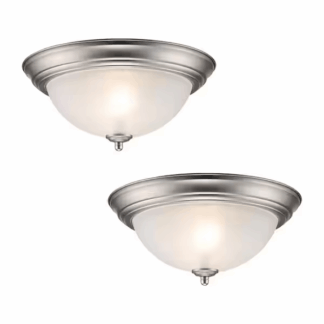HPI-9722T BN 12.75 in 2-Light Brushed Nickel Flush Mount Ceiling Light Fixture with Frosted Glass Shade (2-Pack)