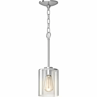 Volume Lighting V1854-3 1-Light Chrome Indoor Mason Jar Mini Pendant with Clear Glass Cylindrical Shade