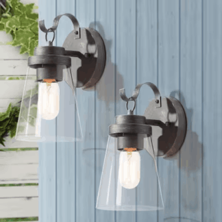 LNC FYV7NEHD109BDR7 Antique Silver Bell Porch Outdoor Wall Lantern Sconce with Clear Glass Shade, Industrial Bathroom Vanity Light (2-pack)
