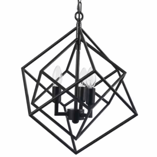 Merra HCF-1607-BK-BNHD-1 3-Light Matte Black Geometric Pendant with Unique Nested Cube Frame