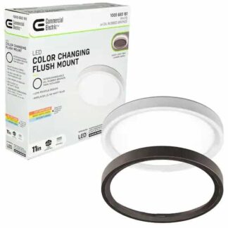 Commercial Electric 56583112 11 in. Color Selectable LED Flush Mount with Night Light Feature Optional White and Oil Rubbed Bronze Trim Rings
