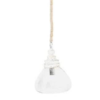 3R Studios EC0250 1-Light White Mango Wood Pendant Light with Glass Shade