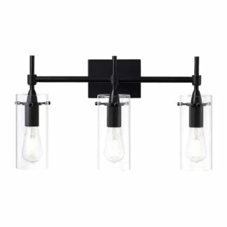 RRTYO 81010000033388 Kailan 21.26 in. 3-Light Black Vanity Light with Clear Glass Shade