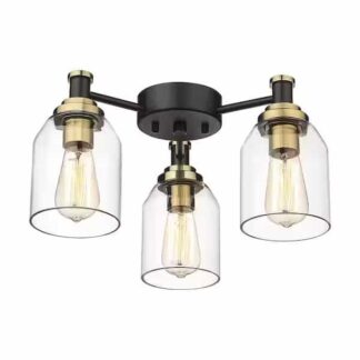 JAZAVA HDZG33F-3 BKDM 3-Light Black and Glod with Clear Shade Semi-Flush Mount