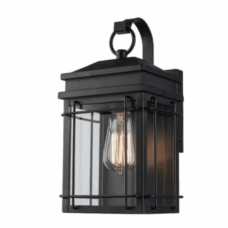 Hampton Bay C7821 Broward 13 in. 1-Light Black Outdoor Hardwired Wall Lantern Sconce Light Fixture with Clear Glass
