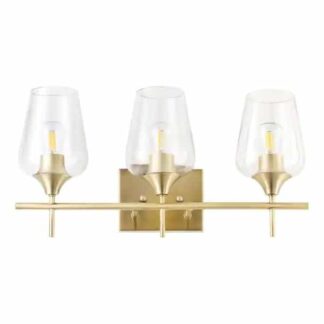 Merra HCF-2803-GD-BNHD-1 3-Light Antique Brass Wall Sconce Vanity Lights with Glass Shade