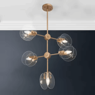Uolfin 97UN6BHD23854FR Modern Gold Island Tier Chandelier 5-Light Round Pendant Light with Seedy Glass Shade